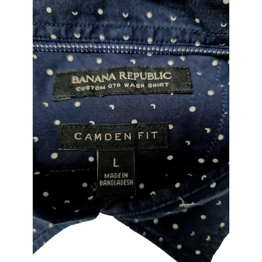 Banana Republic Mens Sz L Custom Wash Shirt Camden Fit Navy Blue Calico